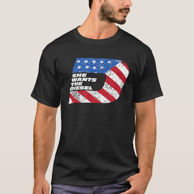 T-shirt Elle Veut Le Drapeau Américain Diesel Mechanic Tee (Devant)
