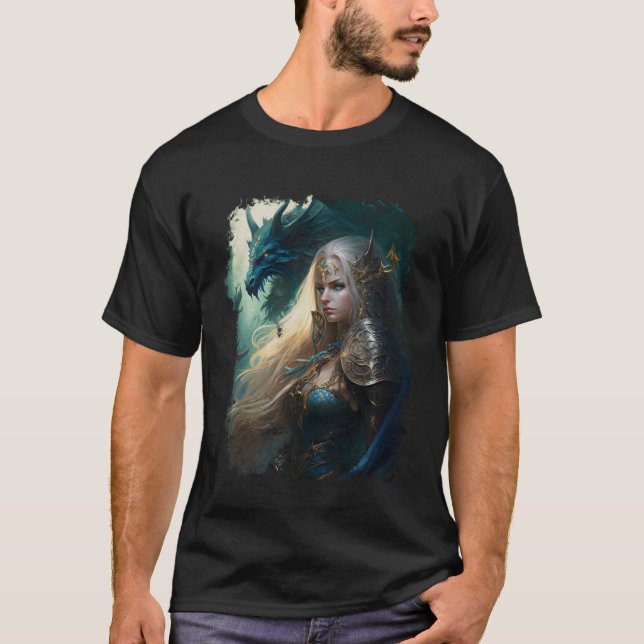 T-shirt Elven Warrior Elf Princess Dragon Imaginaire Vinta (Devant)
