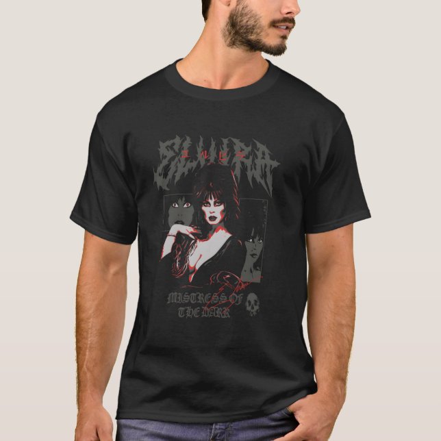 T-shirt Elvira Maîtresse Du Collage Sombre Poster Pullove (Devant)