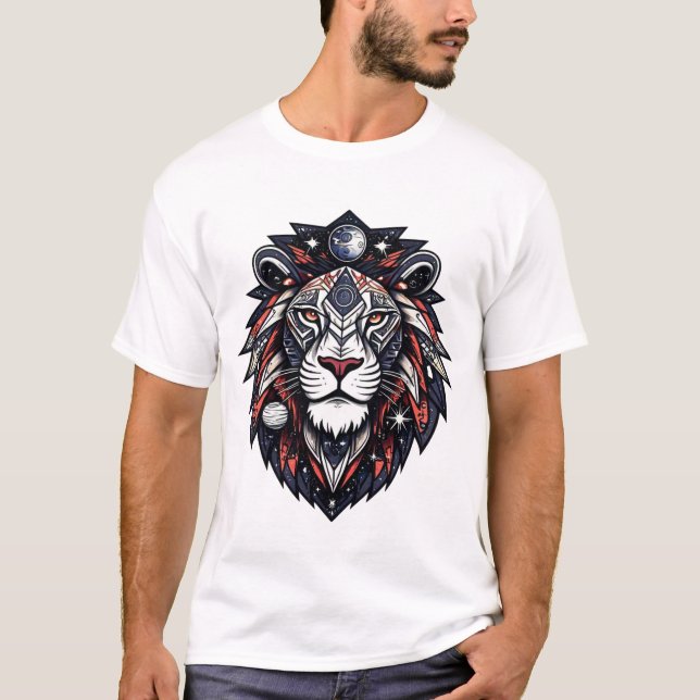T-shirt Emblem de Lion géométrique cosmique (Devant)