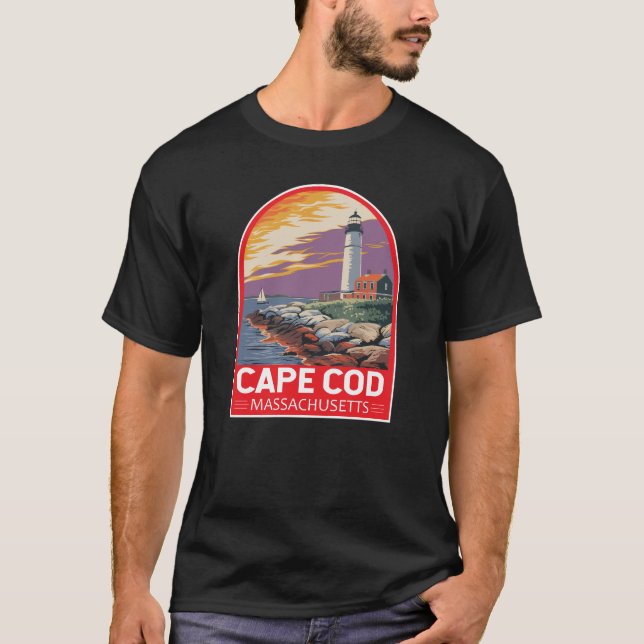 T-shirt Emblème d'art de voyage Cape Cod Massachusetts (Devant)