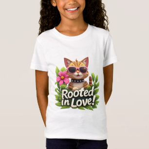 T-Shirt Emblème de chat ancré dans l'amour avec lunettes d