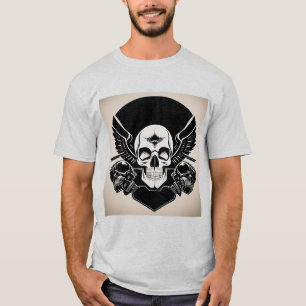 T-shirt Emblème de crâne avec ailes et détails ornementaux