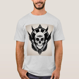 T-shirt Emblème de crâne avec ailes et détails ornementaux