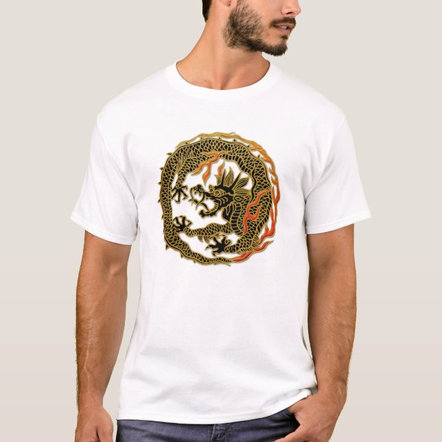 T-shirt Emblème de dragon à flamme dorée (Devant)