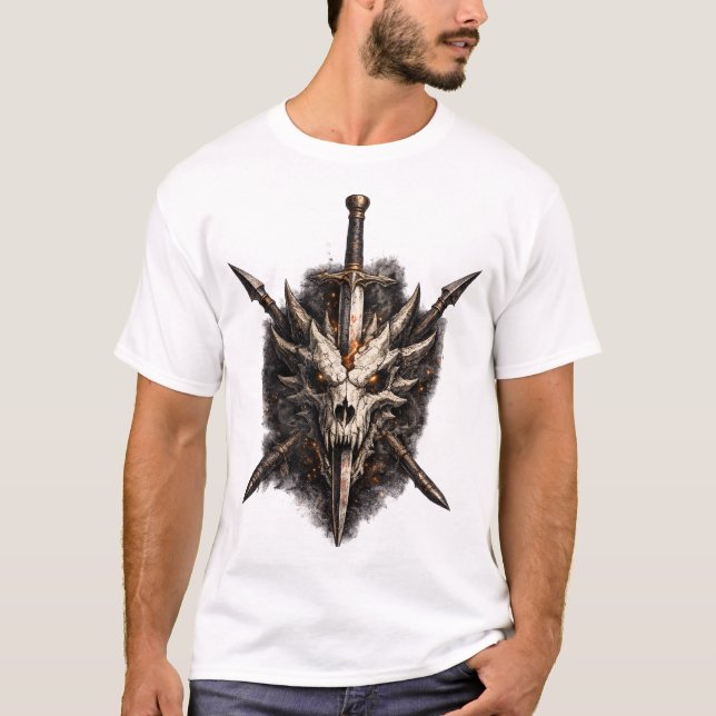 T-shirt Emblème de guerrier à l'épée de crâne de fantasy s (Devant)
