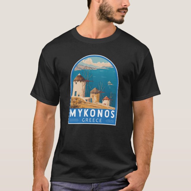 T-shirt Emblème de Mykonos Grèce Travel Art (Devant)