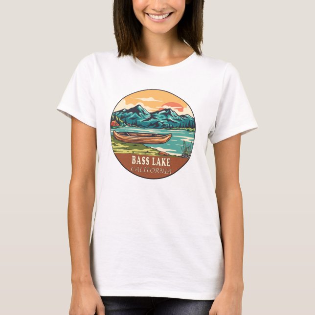 T-shirt Emblème de pêche nautique de Bass Lake California (Devant)
