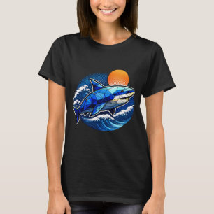 T-shirt Emblème de vague océanique requin géométrique
