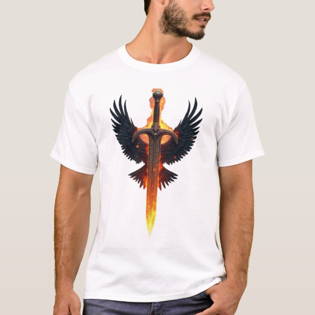 T-shirt Emblème d'épée ailée enflammée (Devant)