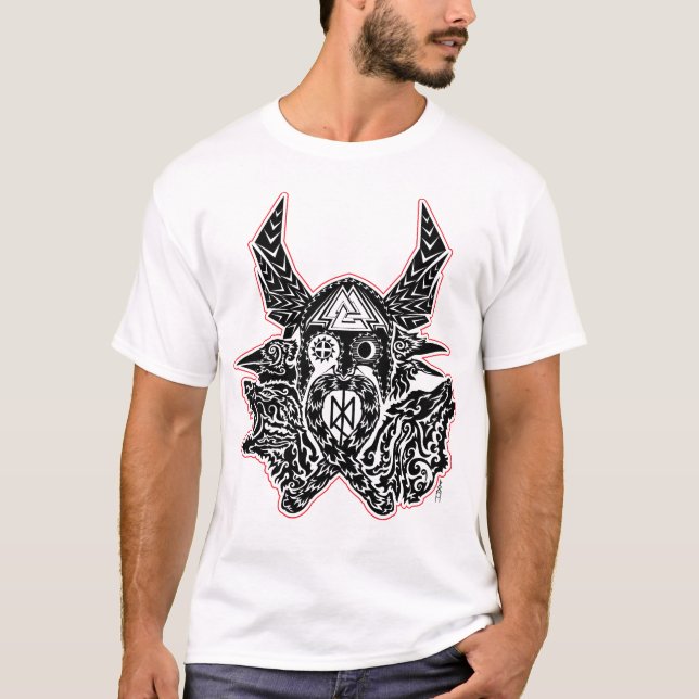 T-Shirt Emblème d'Odin Encre Noire Version (Devant)