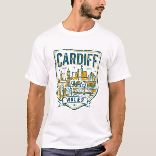 T-shirt Emblème du paysage urbain et du château de Cardiff