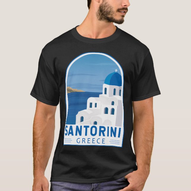 T-shirt Emblème rétro de Santorin Grèce (Devant)