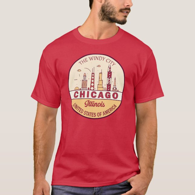 T-shirt Emblème Skyline de Chicago Illinois City (Devant)