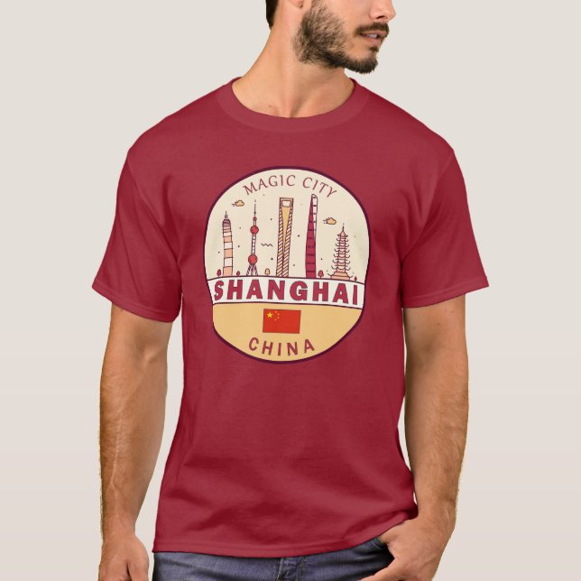 T-shirt Emblème Skyline de Shanghai Chine (Devant)