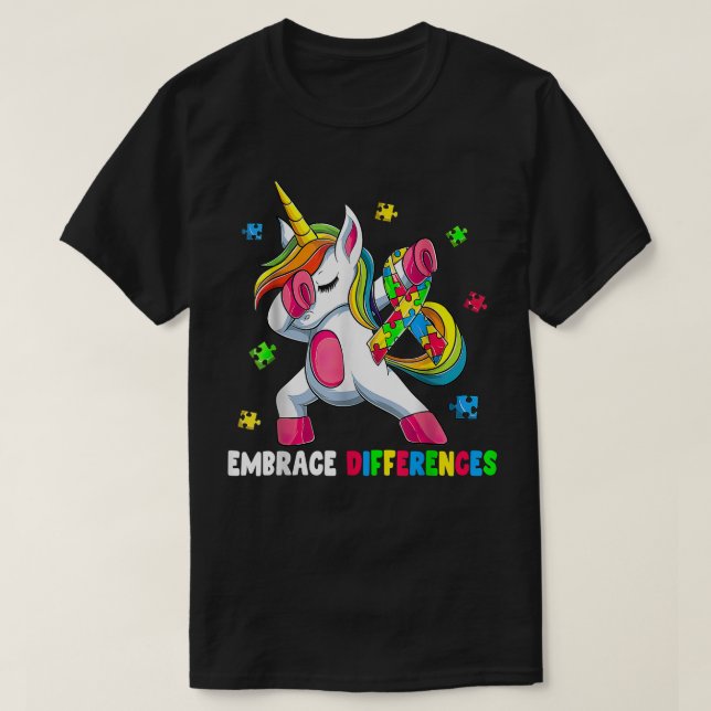 T-shirt Embrace Differences Unicorn - Embrace ADHD Autism  (Design devant)