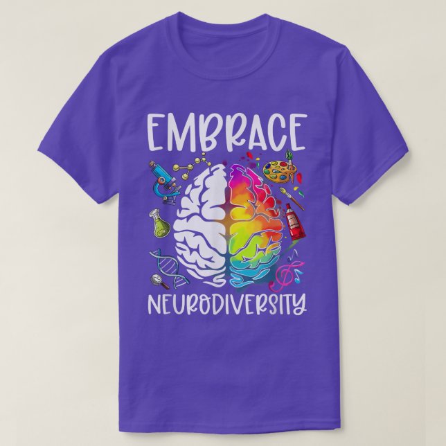 T-shirt Embrace Neurodiversity Brain Rainbow ADHD Autism A (Design devant)