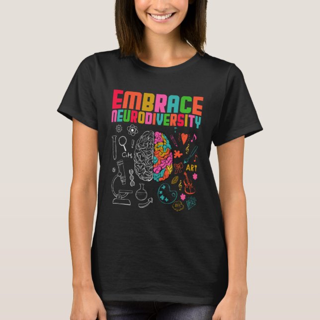 T-shirt Embrace Neurodiversity Rainbow Brain Autism Awaren (Devant)