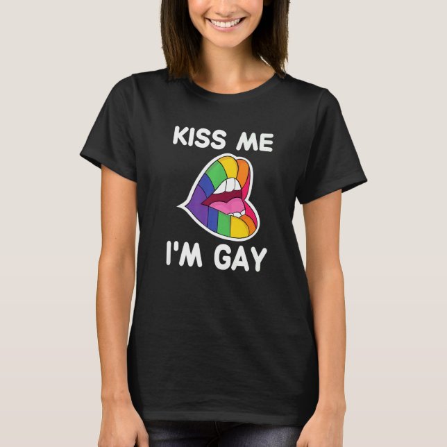 T-shirt Embrasse-moi Je suis Gay Lgbt Pride Rainbow Lips (Devant)