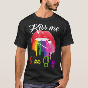 T-shirt Embrasse-moi Je suis gay LGBT Pride Rainbow Lips T