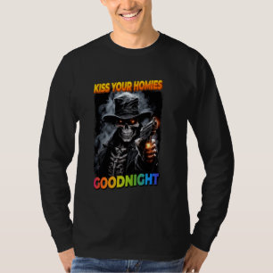 T-shirt Embrasse tes Hommes Bonne nuit Cringe Squelette 1
