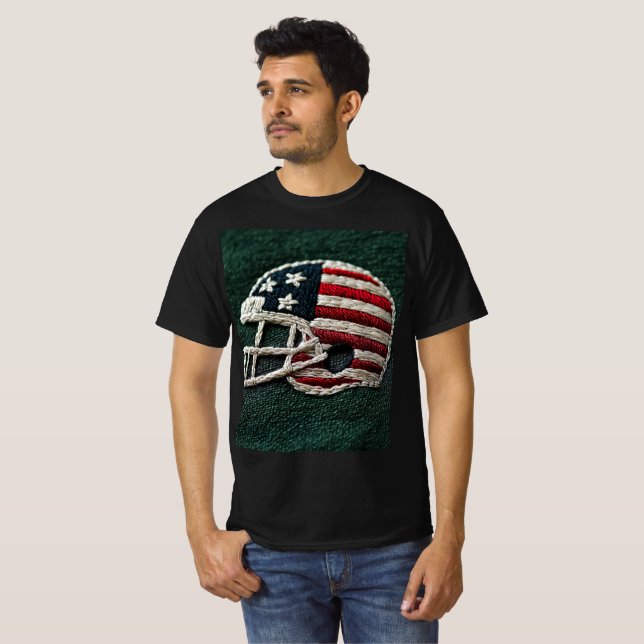 T-shirt Embroidered American football helmet on dark green (Devant entier)