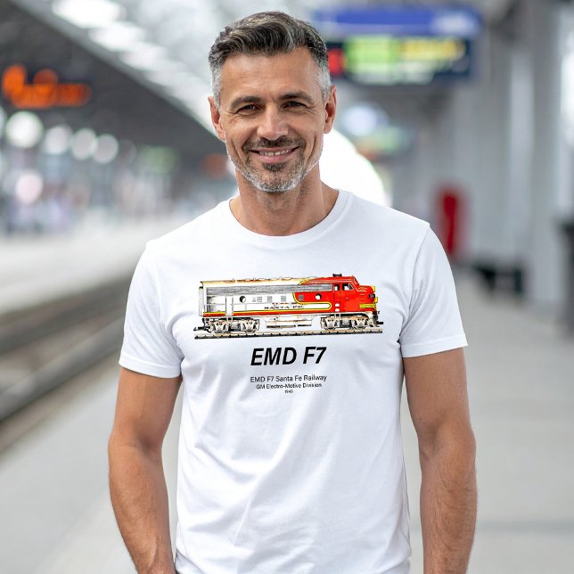 T-shirt EMD F7 Santa Fe Warbonnet Diesel Locomotive. (EMD F7 Santa Fe Warbonnet Diesel Locomotive. Mens Basic T-Shirt)