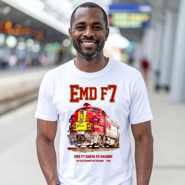 T-shirt EMD F7 Santa Fe Warbonnet Diesel Locomotive. (EMD F7 Santa Fe Warbonnet Diesel Locomotive. Mens Basic T-Shirt)
