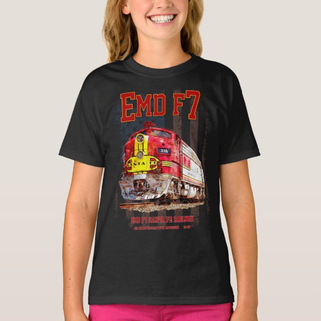 T-shirt EMD F7 Santa Fe Warbonnet with American Flag. (Devant)