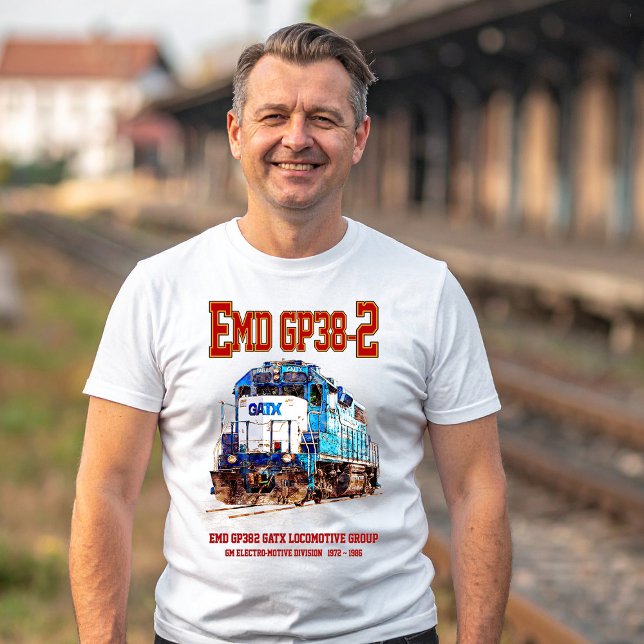 T-shirt EMD GP38-2 Locomotive diesel GATX bleu et blanc (EMD GP38-2 Diesel Locomotive GATX blue and white. Mens Basic T-Shirt)