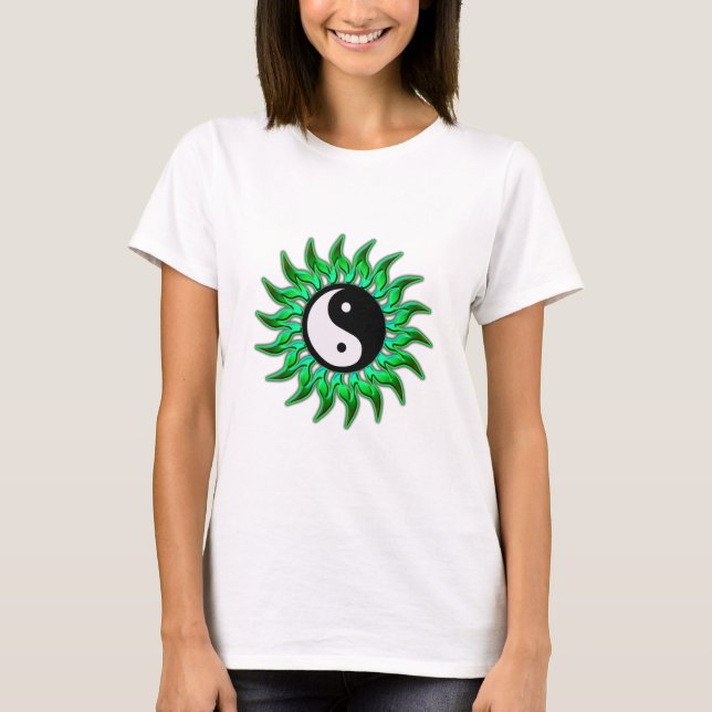 T-shirt Emerald Green Flaming Yin Yang Sun (Devant)