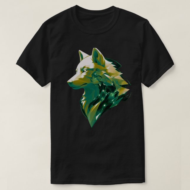 T-shirt Emerald Wolf Geometric Cosmic Animal Art (Design devant)