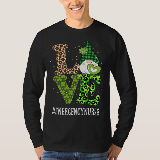 T-shirt Emergency Nurse Love St Patricks Day Gnome Leopard (Devant)