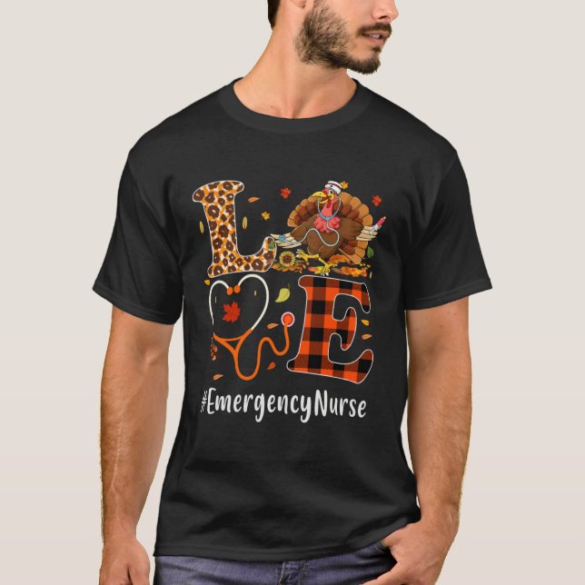 T-shirt Emergency Nurse Love Thanksgiving Leopard Turkey (Devant)