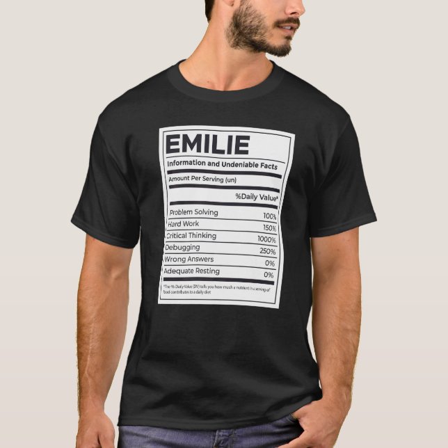 T-shirt Emilie Nutrition Information Problème Résoudre Dur (Devant)