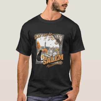 T-shirt Emmène-Moi À Salem Massachusetts Black Cat Witch H