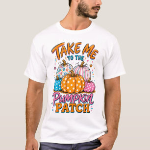 T-shirt Emmène-moi au patch de citrouille rayé automne H