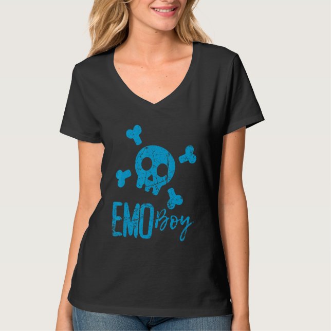 T-shirt Emo Boy Blue Skull Emo Goth Music Ados émotionnels (Devant)