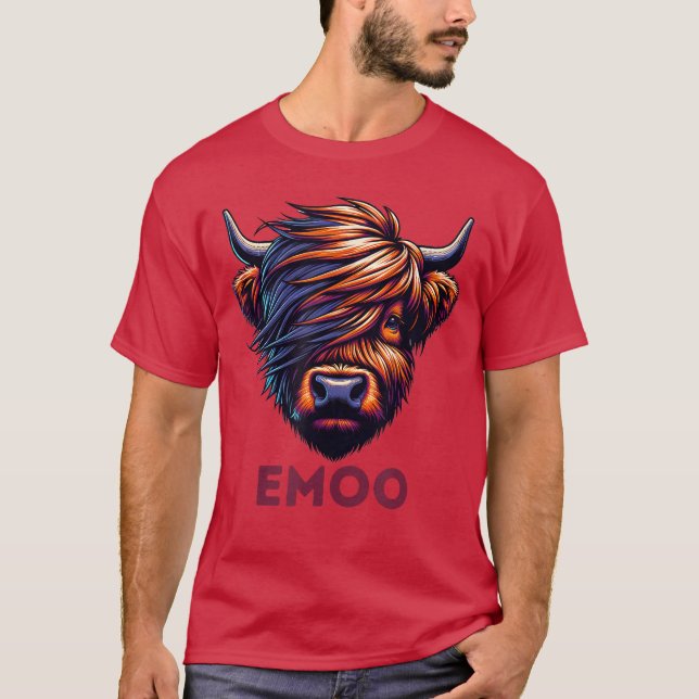 T-shirt Emo Cow Cute Scottish Highland Emoo Grunge Men Wom (Devant)