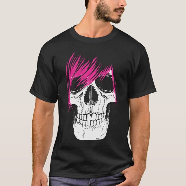 T-shirt Emo Crâne moderne Blanc et noir Art tendance (Devant)