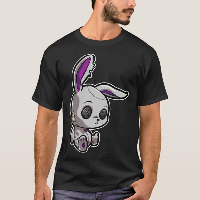 T-shirt Emo foncé Goth Gothique Lapin lapin Poupée lapin (Devant)