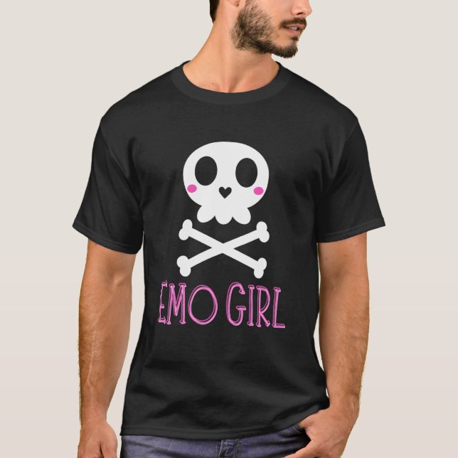 T-shirt Emo Girl Crâne rose avec Cravate Bow Emo Goth Emot (Devant)