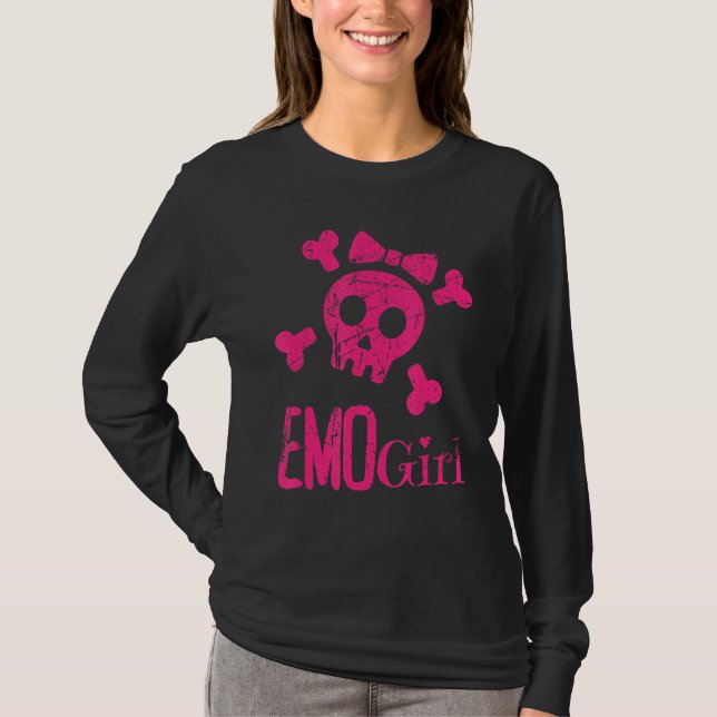 T-shirt Emo Girl Crâne rose avec Cravate Bow Emo Goth Emot (Devant)