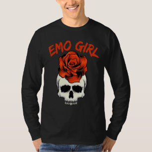T-shirt Emo Girl Crâne rose avec Rose Emo Goth Émotionnel