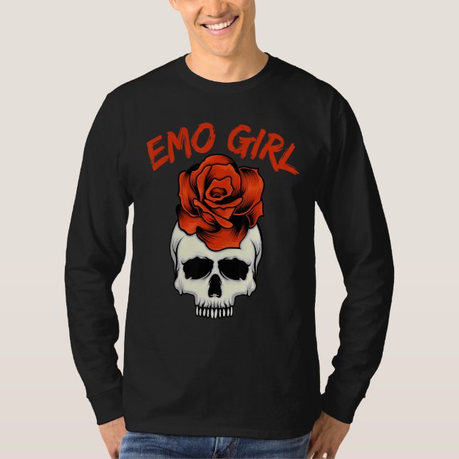 T-shirt Emo Girl Crâne rose avec Rose Emo Goth Émotionnel  (Devant)