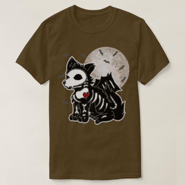 T-shirt Emo Wolf Squelette Pleine lune Anime Goth Aesthéti (Design devant)