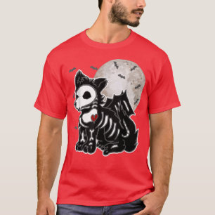 T-shirt Emo Wolf Squelette Pleine lune Anime Goth Aesthéti