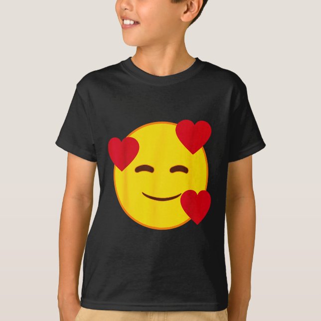 T-shirt Emoji Floating Hearts Yellow Smile Face  (Devant)