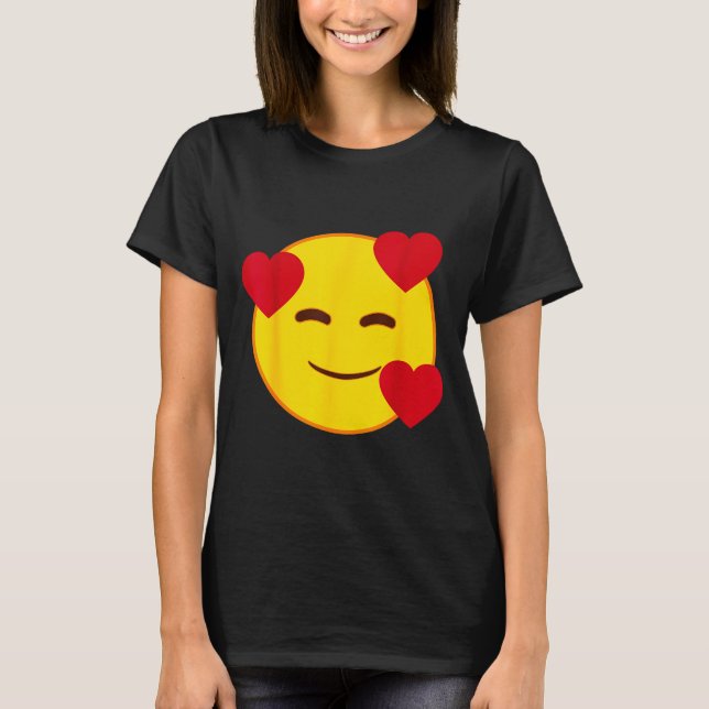 T-shirt Emoji Floating Hearts Yellow Smile Face  (Devant)