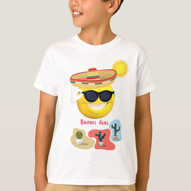 T-shirt Emoji mexicain personnalisé en Sombrero avec cactu (Devant)
